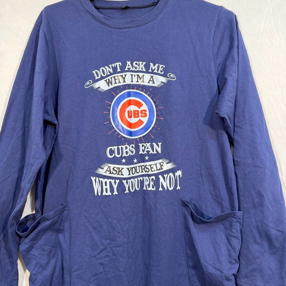 Women's‎ Chicago Cubs Cover Up Long Fitted T-shirt Long Sleeve Blue MLB XL
